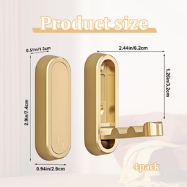 Wshxjzyay 4pack Gold Foldable Wall Hooks, Folding Coat Hooks Wall Mounted, Foldable Plant Hanger, Gold Coat Rack Wall Mount (4, Round)