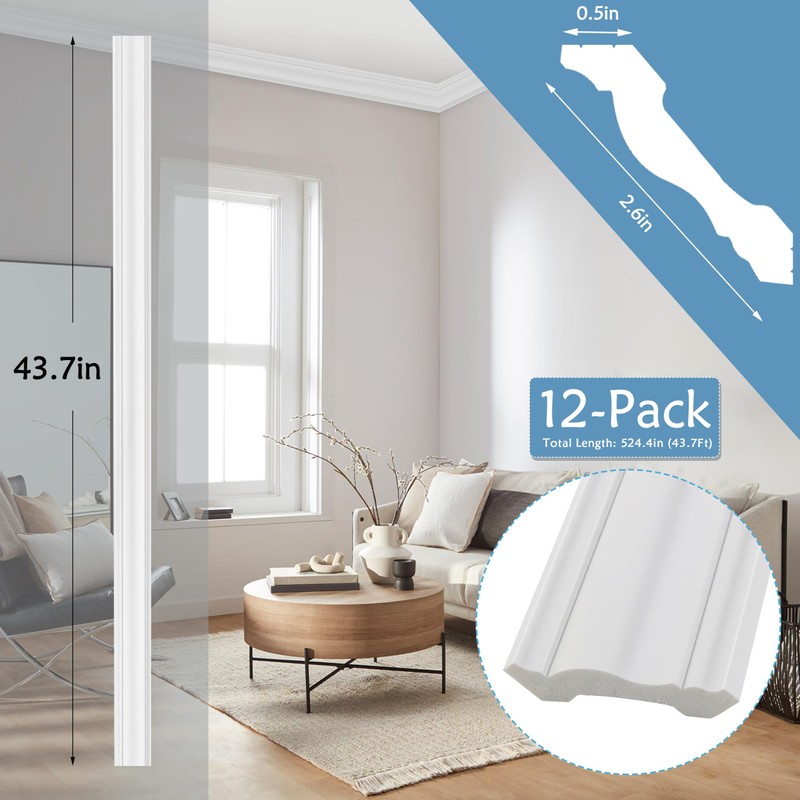 Sunnyglade 12-Pack Ceiling Crown Molding Trim, Total 43.7 Ft High