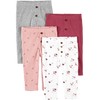 Simple Joys by Carter's Baby Girls' 4-Pack Pant, Grey/Pink/Plum/White Flowers,