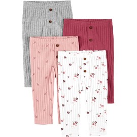 Simple Joys by Carter's Baby Girls' 4-Pack Pant, Grey/Pink/Plum/White Flowers, Newborn