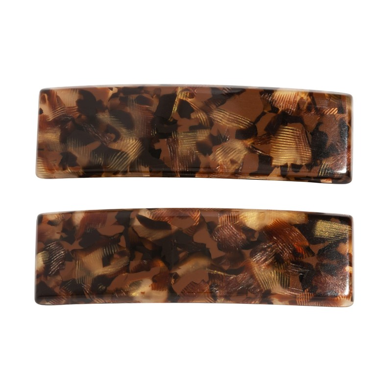 France Luxe Rectangle Barrette Pair, Pavlova Brown