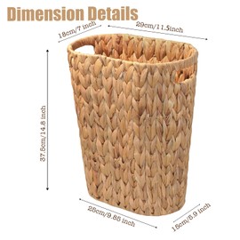 PINXIURY Bathroom Wicker Trash Can Wicker Waste Basket with Built-in Handles Water Hyacinth Hand Woven Garbage Can for Bedroom Office Kitchen 100% Handmade,5 Gallon