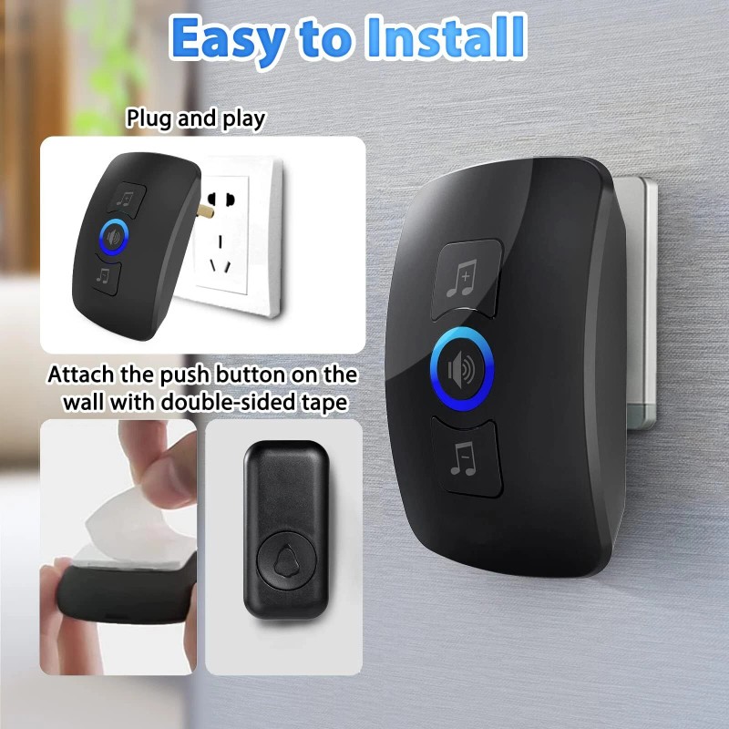 KERUI New Wireless Doorbell Chime Waterproof Plugin Receiver Adjustable Volume