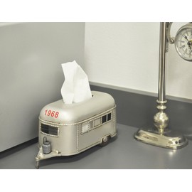 Old Modern Handicrafts Camping Trailer Silver with Tissue Holder with Rolling Wheels - 100% Handcrafted from Iron - 12 x 5 x 4.5 inches