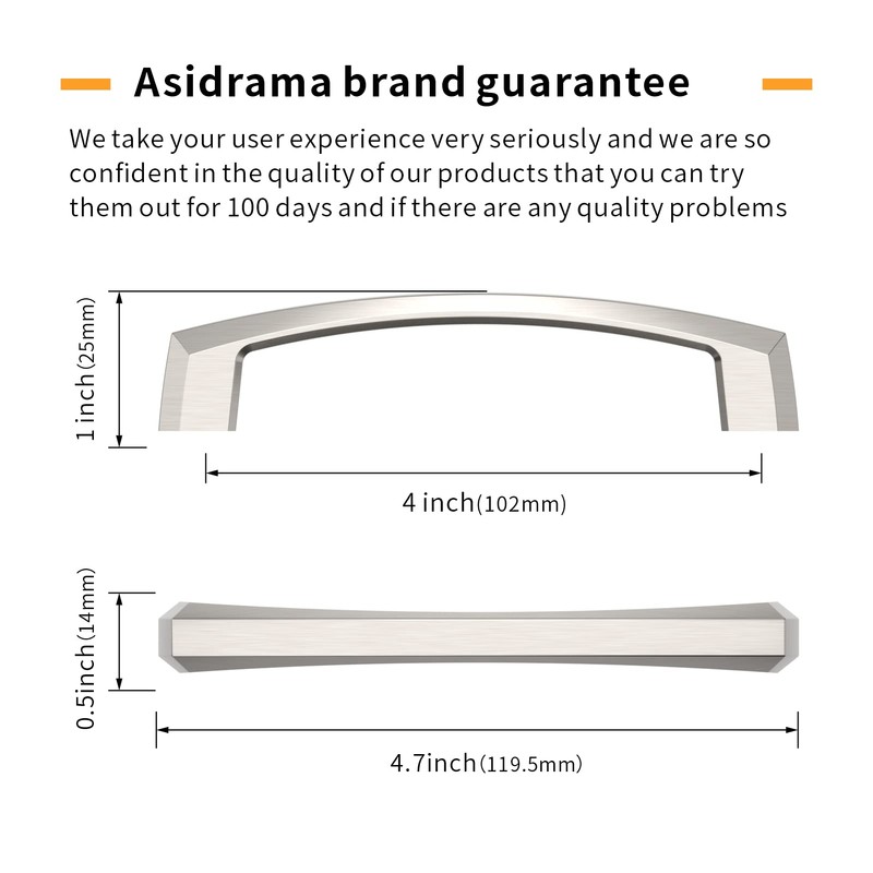 Asidrama 10 Pack 4 Inch(102mm) Brushed Satin Nickel Kitchen Cabinet