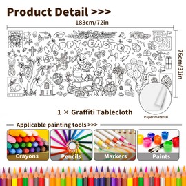 Easter Crafts for Kids Easter Decorations 186*73cm Giant Easter Colouring Tablecloth Easter Paper Table Cloths Covers Sheet Poster Easter Decoration Crafts Easter Games Gifts Easter Party Decoration