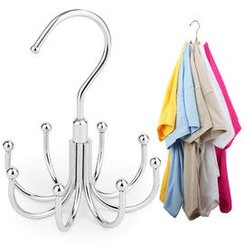 ZEDODIER Space Saving Hangers for Clothes,Rotatable Sturdy Shirt Hangers with 8 Hooks, Non Slip Multiple Shirt Organizer for T-Shirts Sweatshirts Hoodies, Silver