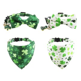 St Patrick's Day Dog Costume Puppy Collar with Bow Tie and Dog Bandana Adjustable Accessories for Pet Puppy Cat Party Fancy Dress Cosplay Costume Green