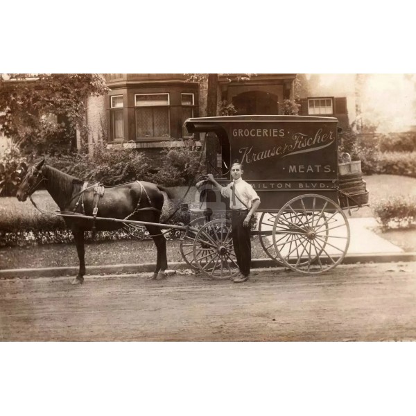 Krause & Fischer Grocery Wagon Detroit Michigan 1910s RPPC Photo