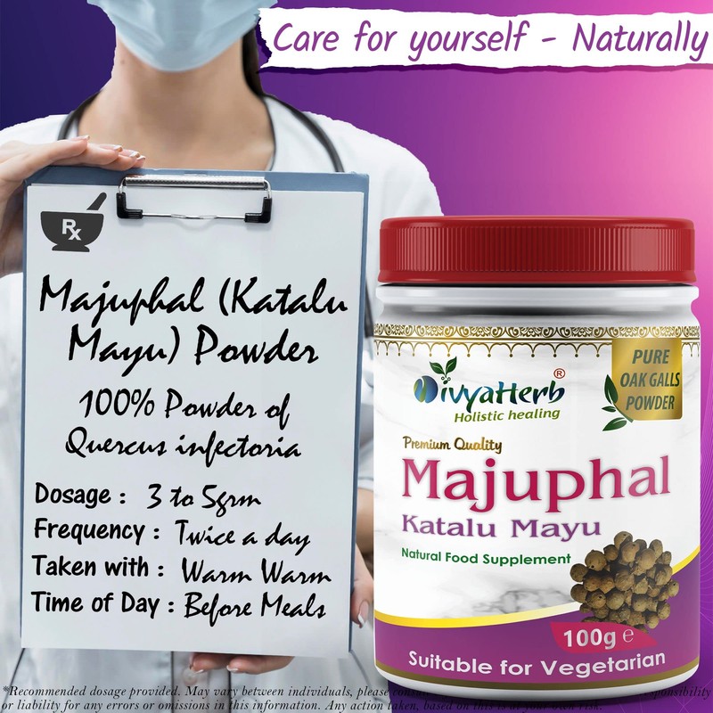 DivyaHerb Majuphal (Katalu Mayu) Powder, Natural, 100 grm (Pack of