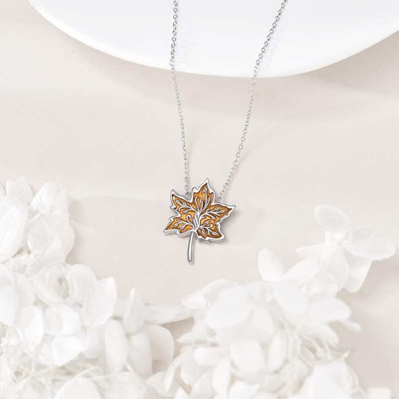 VIJASHOP Maple Leaf Necklace 925 Sterling Silver Dainty Maple Leaf