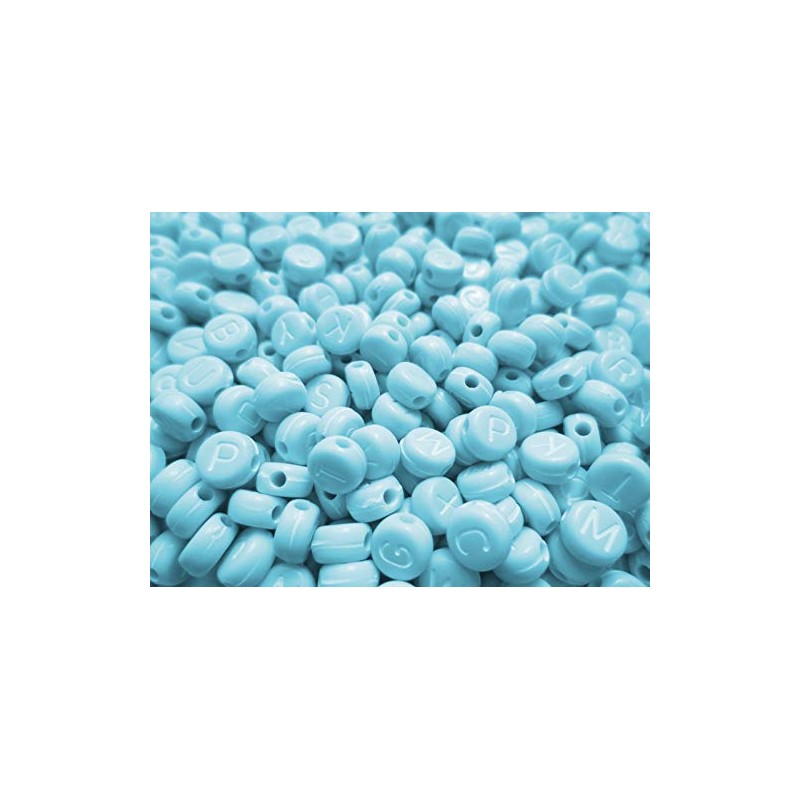 500pcs Alphabet Beads Round Flat Light Blue 7mm Craft Material