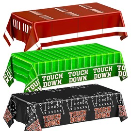 Oudain 3 Packs Football Party Decorations Supplies Football Tablecloth, 54" x 108" Disposable Plastic Rectangular Touchdown Table Covers for Football Field Themed Birthday Party Games Decoration