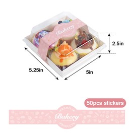 DeziWood 50 Pack Charcuterie Boxes with Clear Lids, 5.3x4.9x2.5 Inches Disposable To Go Food Containers with 50 PCS Stickers, Square Cookie Boxes for Slice Cake, Sandwich, Strawberries (White)