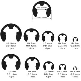 DIANN 120pcs E-Clip Assortment Kit E-Clip External Retaining Ring Assortment Set 10 Sizes M1.5-10 Circlip Snap Retainer Rings Opening Snap Ring Circlip Set