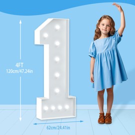 HITINO 4FT Marquee Numbers, Cool White Light Up Numbers 1, 4 feet Tall LED Mosaic Number for 1st 16th 21st Birthday Party, Pre-Cut Foam Board for Balloons Baby Anniversary Wedding Decor