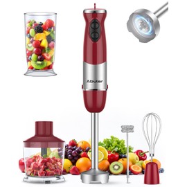 Immersion Blender Handheld 1000W 5 in 1 Corded Stick Hand Blender Kitchen with 12 Speed, BPA-Free, Mixing Beaker, Chopper, Whisk, Milk Frother, Perfect Emulsifier for Soup, Baby Food, Sauce, Puree