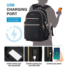 KEOFID Anti-theft travel laptop backpack with USB charging port for men and women, back pack for college(Black and gold)