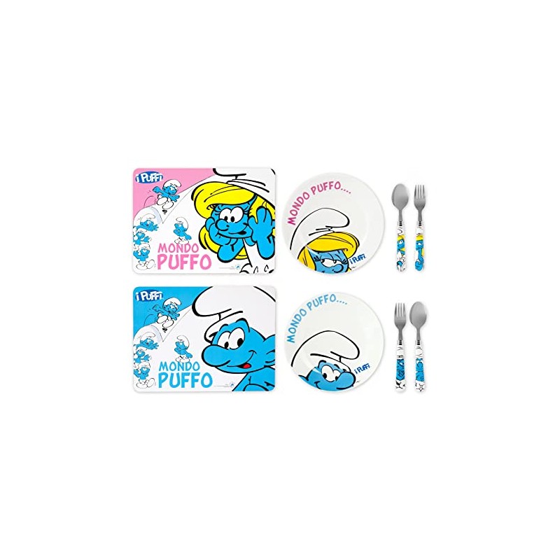 Home Smurfs Set of 4 Coloured Melamine Plate with 2
