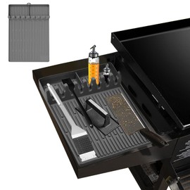 Silicone Griddle Tools Mat for Blackstone, Silicone Heat Resistant Spatula Mat with Drip Pad， Blackstone Griddle Seasoning for Kitchen Stovetop Countertop Griddle Accessories - Gray