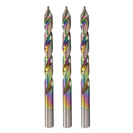Spectral 1/4" Step Point HSS Drill Bit, Stepped Point 135° Split Point Tip, M2 Steel, 3-Flat Shank, Multi-Color Finish, 3-Pack