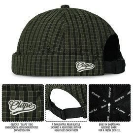 Clape Docker Cap Quick Dry Plaid Brimless Cap Beanie Hat Skullcap Adjustable Rolled Cuff Harbour Hat for Men Women Fisherman Worker Caps Green FMA2502