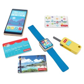 Replacement Parts for Fisher-Price On-The-Go Wallet Playset GGT58 - Includes Wooden Smart Phone, Key Fob, Wooden Smart Watch and 3 Plastic Pretend Credit Cards