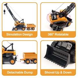 Coolplay Construction Vehicles Toys for Kids Boy, Crane Truck Crane Toy Model Sandbox Truck