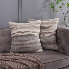 WOKANI Decorative Throw Pillow Covers 18x18 Set of 2 Cushion Covers Boho Faux Fur Fluffy Plush Sherpa Decor Modern Home Aesthetic Winter for Couch Sofa Bed Living Room,Gray Grey