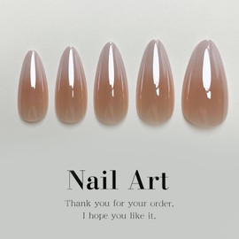Almond Press on Nails Medium Ombre Fake Nails Chrome Acrylic Nails Nude Glossy Glue on Nails Gradation Artificial Nails Stick on False Nails for Women Girls Manicure Art 24 Pcs