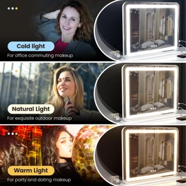 AJJSSA Vanity Mirror with Lights, 23"x 18" Large LED Lighted Mirror with Detachable 10X Magnification & 3 Colors Modes, and USB Charging Port for Vanity Desk Tabletop (White, 23 * 18)