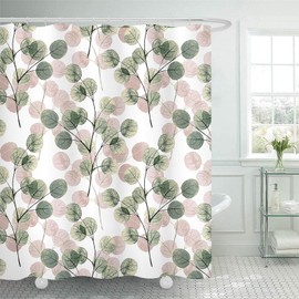 FAIRYGATE Bath Curtain Leaf Shower Curtains Green Spring Botanical Watercolor Plants Bathroom Curtains Bathtub Home Decor Waterproof Fabric Machine Washable with 12 PCS Hooks 180x180cm B8024