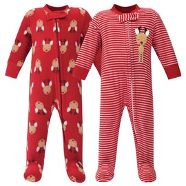 Hudson Baby Unisex Baby Fleece Sleep and Play, Red Reindeer, 3-6 Months US