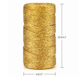 jijAcraft 656 Feet Gold String Twine - 1.5mm Metallic Ornament Thread Gift Wrapping - Inelastic Macrame Glitter Twine Cord for Crafting, Wedding Gift Package, DIY Presents Wrapping Decoration