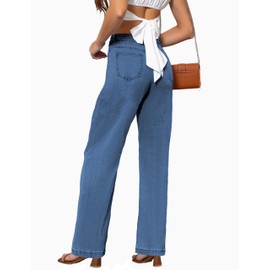 ETTELO Womens Jeans Mid Waisted Straight Leg Loose Stretchy Lightweight Tummy Control Trendy Jeans for Women 2025 (US, Numeric, 8, Regular, Regular, Jeans Blue)