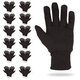 ABC 12 Pack Men’s Brown Jersey Gloves 10" Size. Washable Work Gloves 10 Oz with Elastic Knit Wrist. Cotton Polyester Reusable Gloves. Comfortable Breathable Gloves for Gardening, Industrial Work