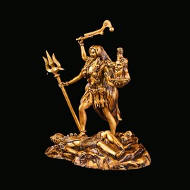 Artarium Kali MATA Statue, Hindu Goddess Idol, 4 inch Antique Gold Kali Maa Murti for Pooja Showpiece Item, Kali Maa Figurine Statue for Car Dashboard Temple Home Decor, Religion Puja Decoration Item