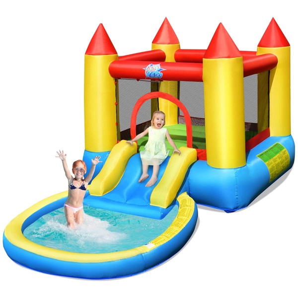 HONEY JOY Inflatable Water Slide, Toddler Water Bounce House Bouncy Park Castle w/Slide, Ocean Ball Pit, Indoor Outdoor Blow up Water Slides Inflatables for Kids and Adults Backyard(Without Blower)