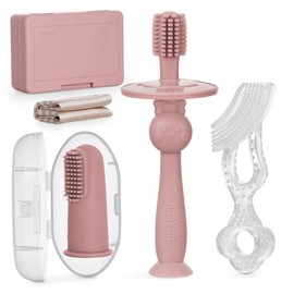 haakaa Training Toothbrush Set Oral Care Kit, Soft Silicone Toothbrush for Baby, Infants, Toddlers & Kids, Blush