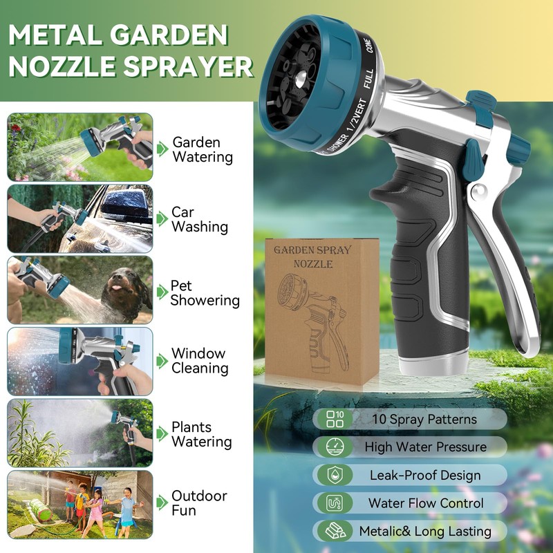 Garden Hose Nozzle, Heavy Duty Metal Water Hose Nozzle with
