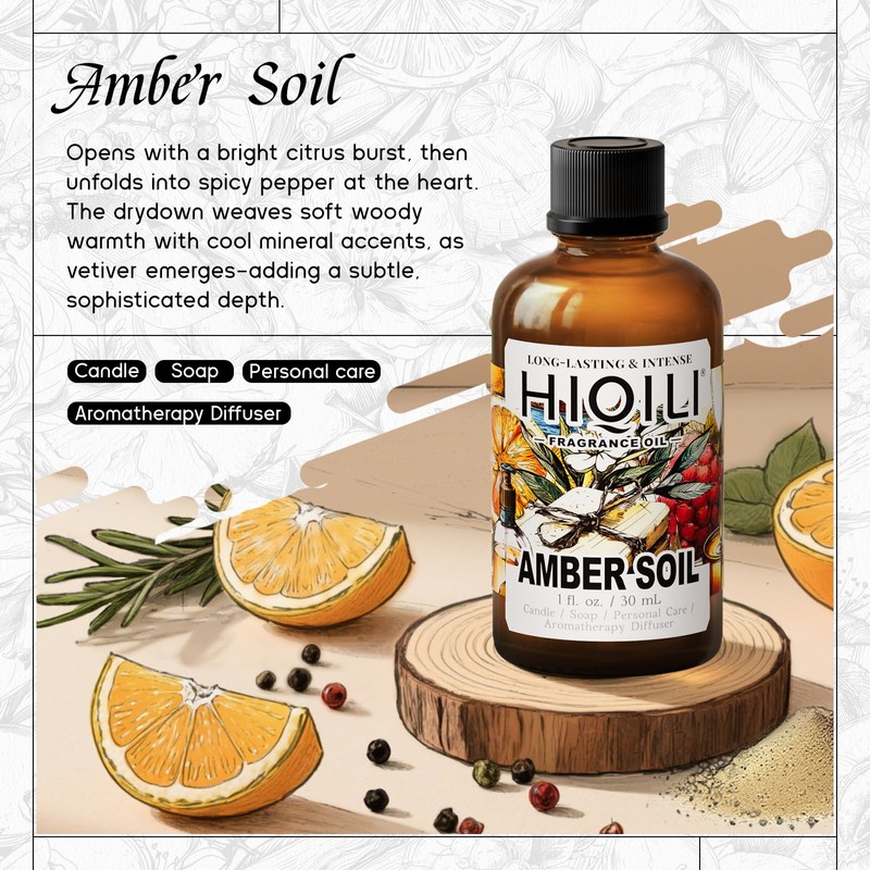 HIQILI Amber Soil Fragrance Oil for Diffuser, Perfume & Hair