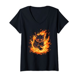Womens Burning devil Hellcat V-Neck T-Shirt