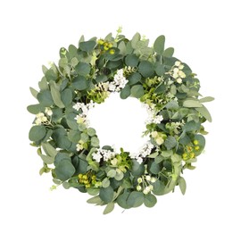 U'Artlines 20 Inch Green Eucalyptus Wreaths for Front Door, Spring Summer Greenery Wreath with Artificial Boxwood Eucalyptus Willow Leaves Cute Berries for All Seasons Door Window Wall Decor