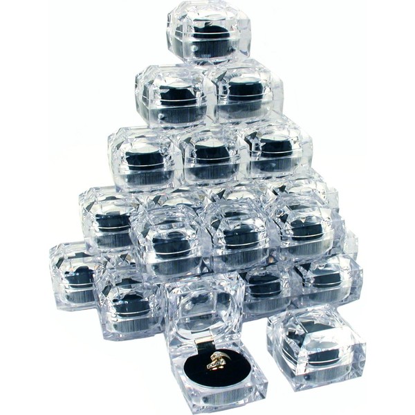 FindingKing 24 Clear Crystal Ring Gift Boxes 1 7/8"