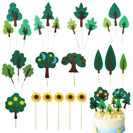 DIFLAX 26 Stück Grüne Bäume Waldland Kuchenaufsatz, Cupcake-Aufsatz zum Geburtstag-Kuchenaufsatz, Camping-Kuchenaufsatz für Dschungel Party, Kuchendeko Geburtstag, Kuchen Deko Dschungel