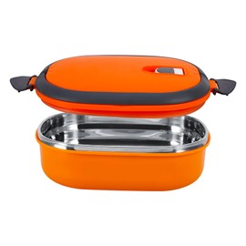 Walfront Stainless Steel Thermal Lunch Box Insulated Food Container 1-Layer Orange Box