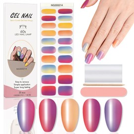 WOKOTO 20 Pcs Gradient Semi Cured Gel Nail Strips With Nail File & Wooden Stick Semicured Nail Polish Strips For Women Girls Gel Nail Wraps Uv Light Gel Nail Stickers Stick On Nails Gel Stickers