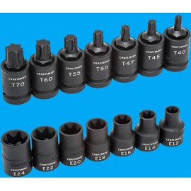 Craftsman 14 Piece Impact E-Torx Bit Socket Set 1/2" Drive 7 T40-T70 E12-E24