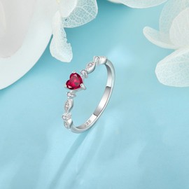 Veshon 925 Sterling Silver Heart Ruby Ring, Cubic Zirconia Stackable Birthstone Engagement Promise Bands Rings Valentine's Day Jewelry Gift for Women Wife Girlfriend, Size 6