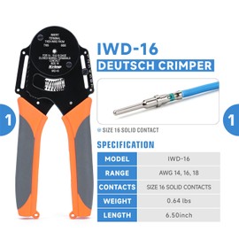 iCrimp PC-IWD16 Deutsch Crimping Tool Kit with Deutsch Crimper for AWG 14-18 Solid Contacts, DT Connectors in 2,3,4,6,8 and 12 Pin Configurations, 105 Pieces Automotive Electrical Wiring Tool Kit